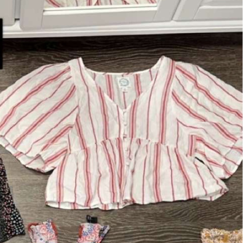 Flowy White Shirt with Red Stripes